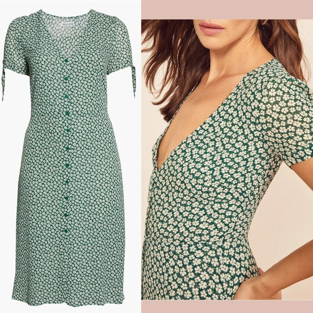 NWT $218 REFORMATION [ 16 ] Rosalinda Floral Tie Sleeve Dress In Venezuela T2134 - Picture 2 of 16